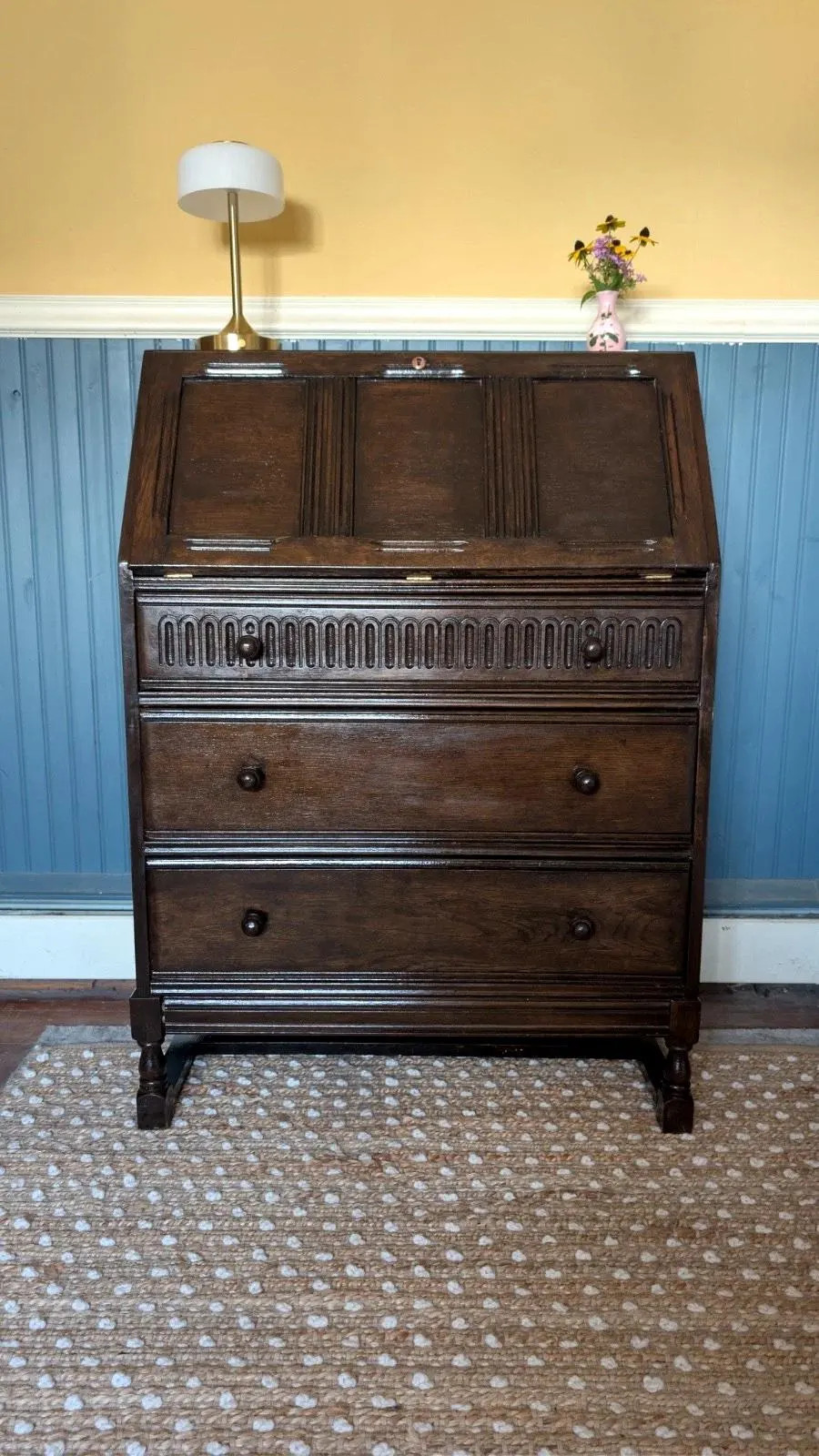 Antique Oak Secretary Desk Restored | Vintage Wooden Writing Bureau Bureau | BUYER ARRANGES FREIGHT Shipping | Etsy (Global)