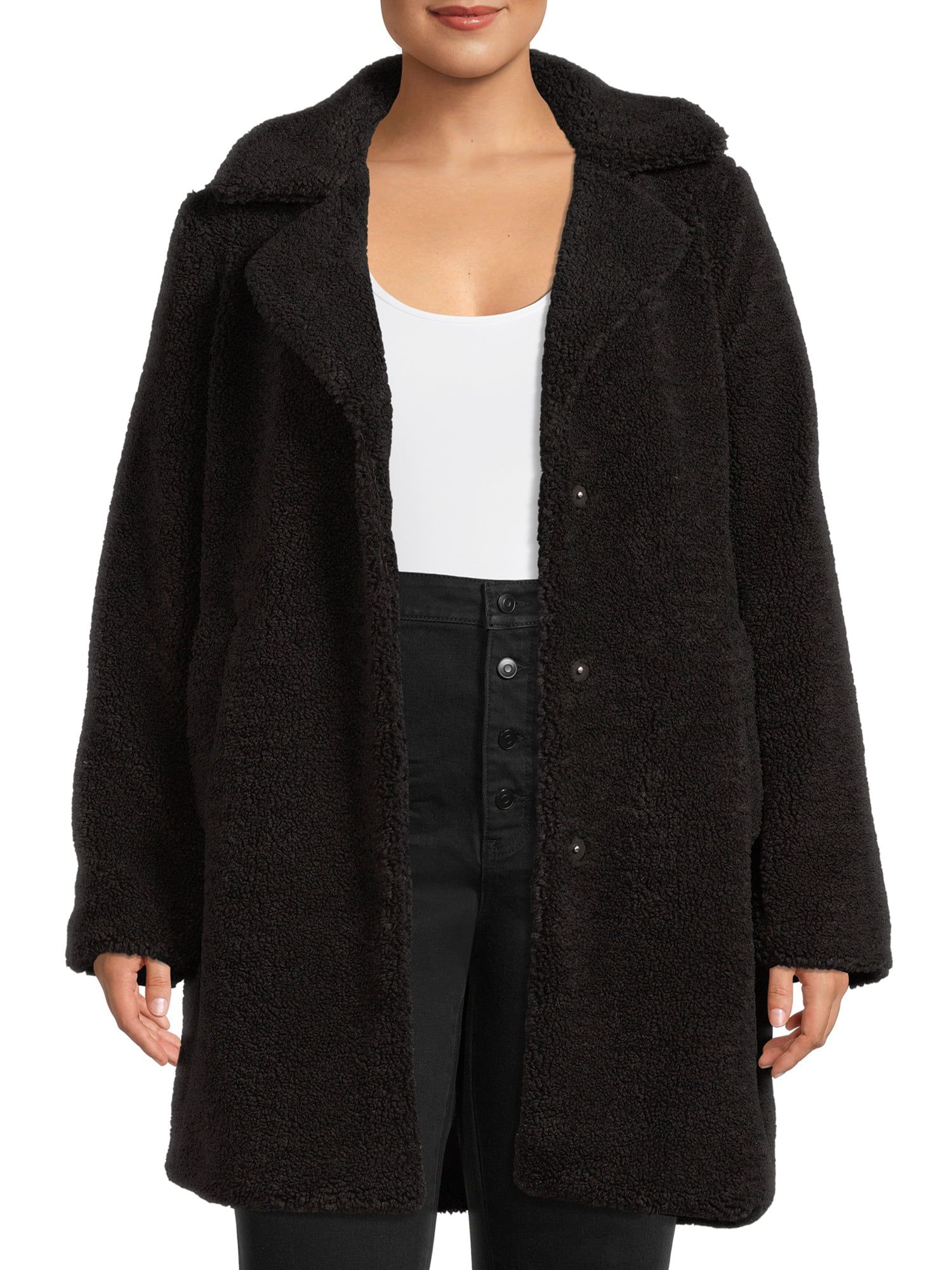 Mark Alan Women’s Plus Size Single-Breasted Faux Sherpa Coat | Walmart (US)