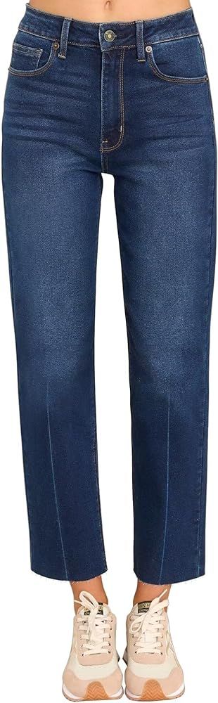 KDF Women's Cropped Straight Leg Jeans - High Waisted Jeans for Women 7/8 Length Denim Pants with... | Amazon (US)