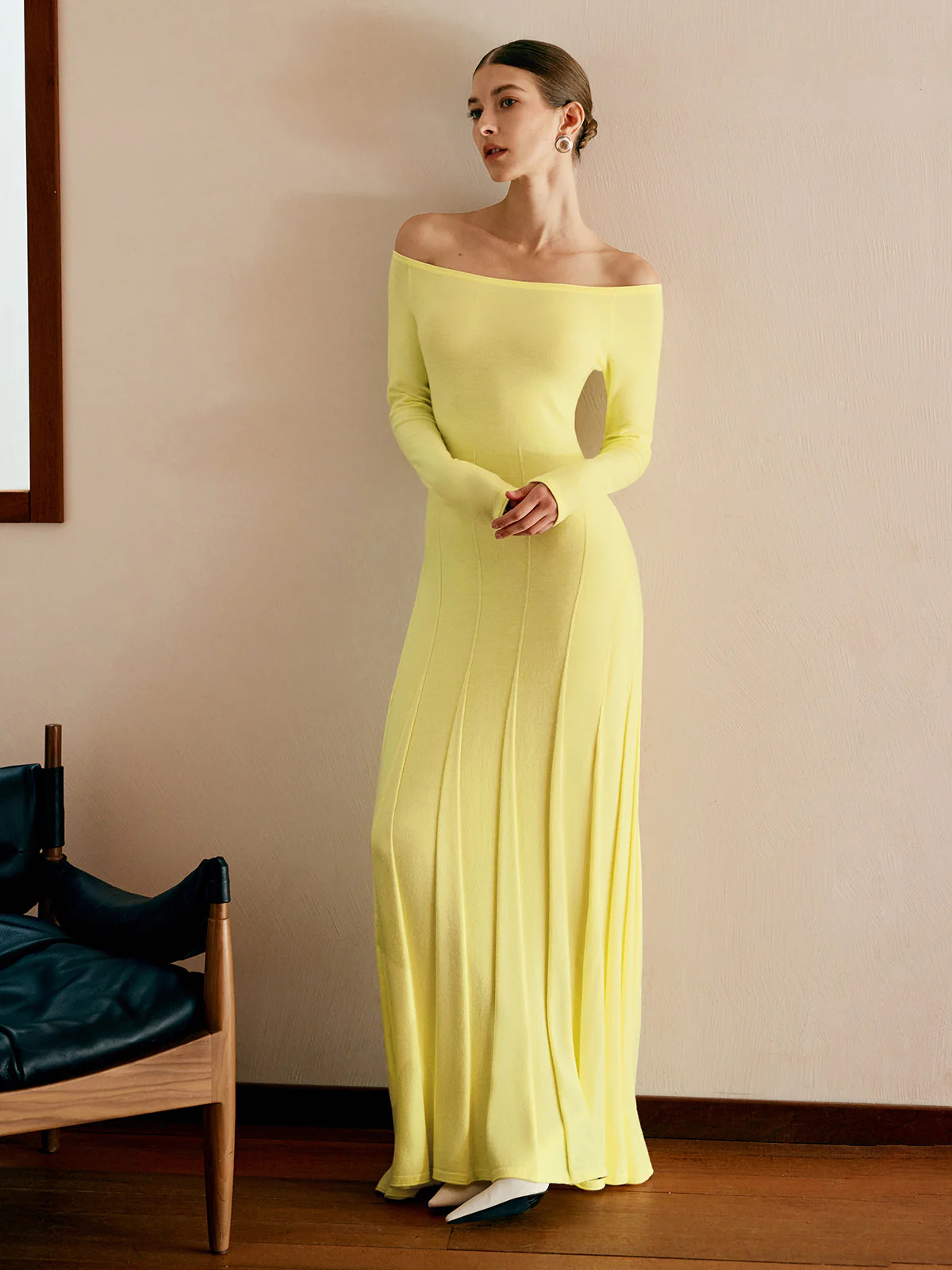 Off Shoulder Pleated  Sweater Dress | Commense