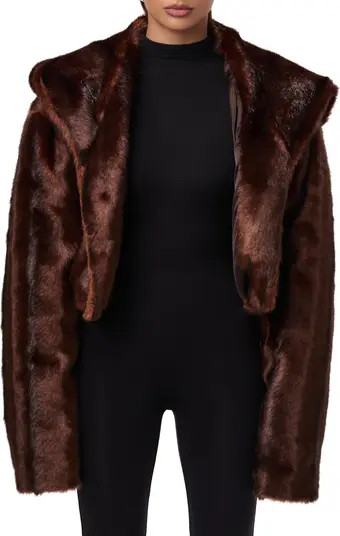 Naked Wardrobe Hooded Faux Fur Crop Jacket | Nordstrom | Nordstrom