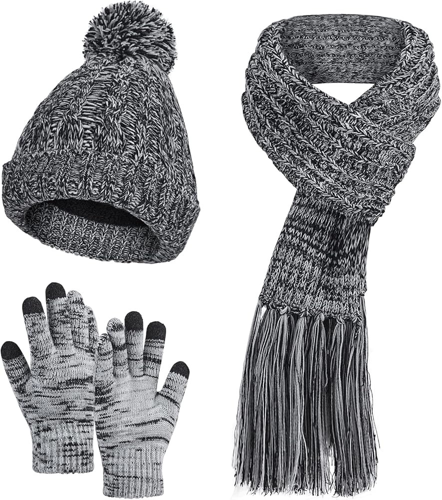MissShorthair Womens Beanie Winter Hats 3 in 1 Knit Warm Hat Gloves and Scarf Set Women Scarves f... | Amazon (US)