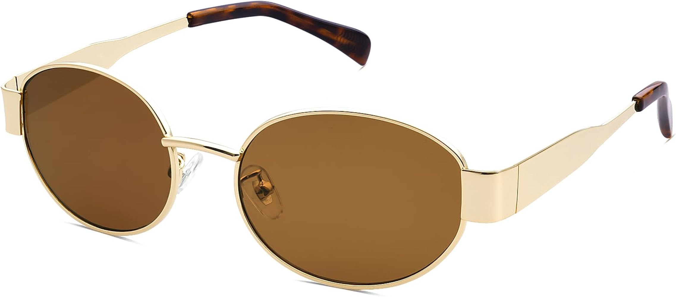 Retro Oval Sunglasses for Women Trendy Fashion Designer Shades Vintage 90s Style Classic Gold Sun... | Amazon (US)