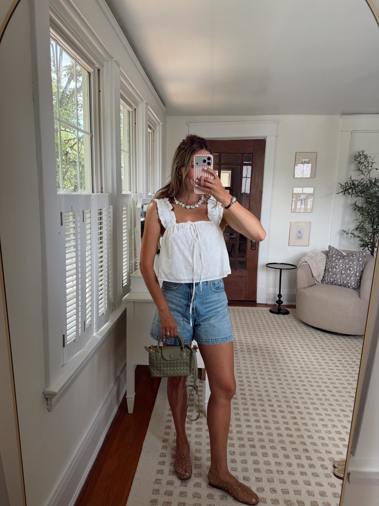 Eyelet top with Jean shorts 
Denim shorts outfit idea 
Size S top runs big 
Size 27 jeans

#LTKgrwm #LTKootd #LTKSeasonal