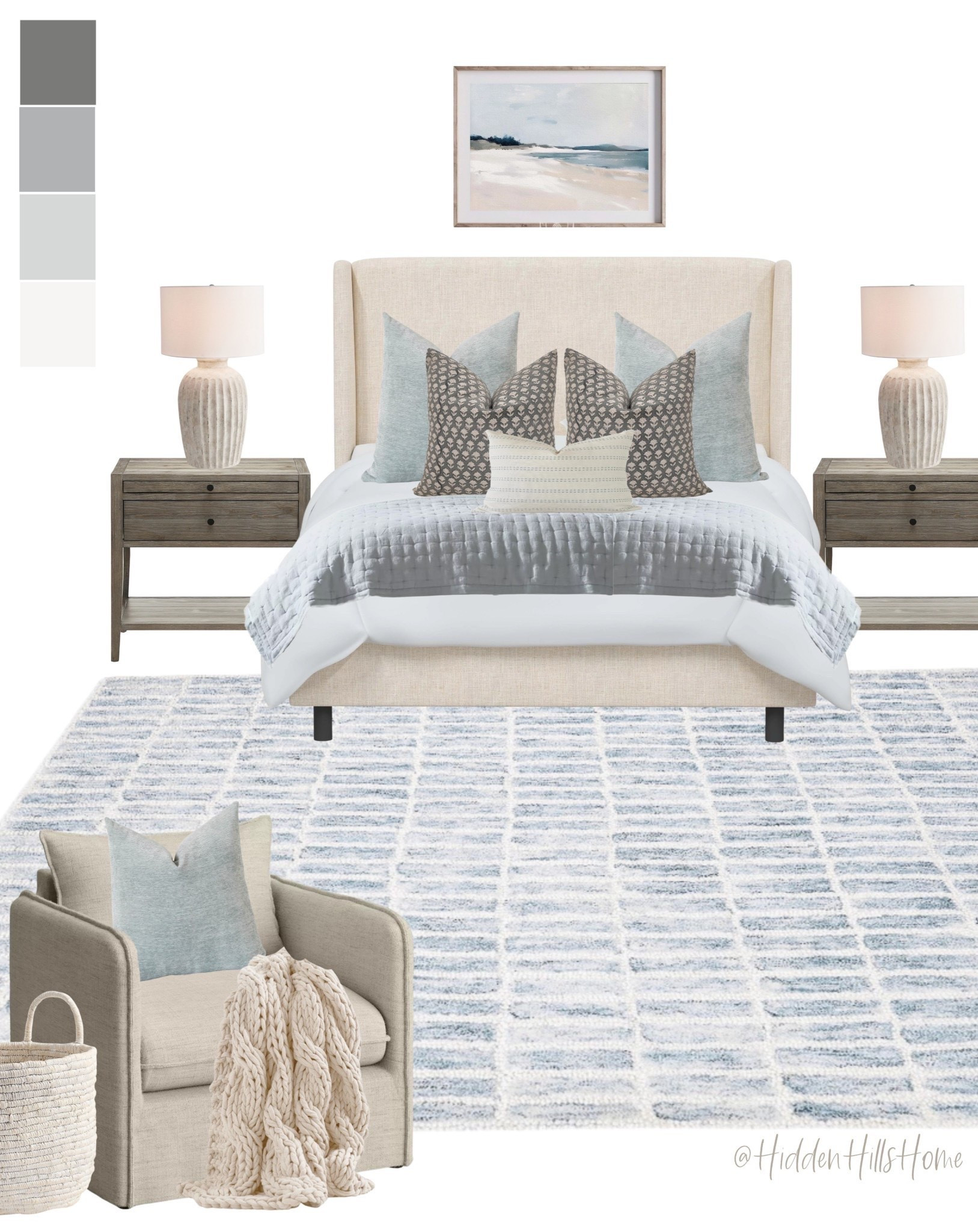 Coastal bedroom decor, coastal master bedroom inspiration, bedroom decor mood board, primary bedroom, Tilly bed, bedding, home decor ideas #coast

#LTKHome #LTKSaleAlert #LTKSeasonal