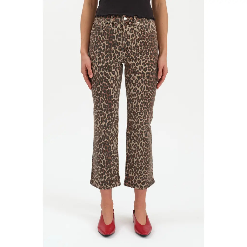 DAZE Shy Leopard Print Kick Flare Jeans in Cool Cat at Nordstrom Rack, Size 26 | Nordstrom Rack