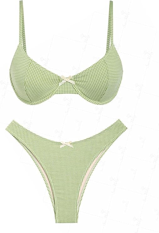 seamoly Contrast Color Red Gingham Spliced High Leg Cheeky Bikini Set | Amazon (US)