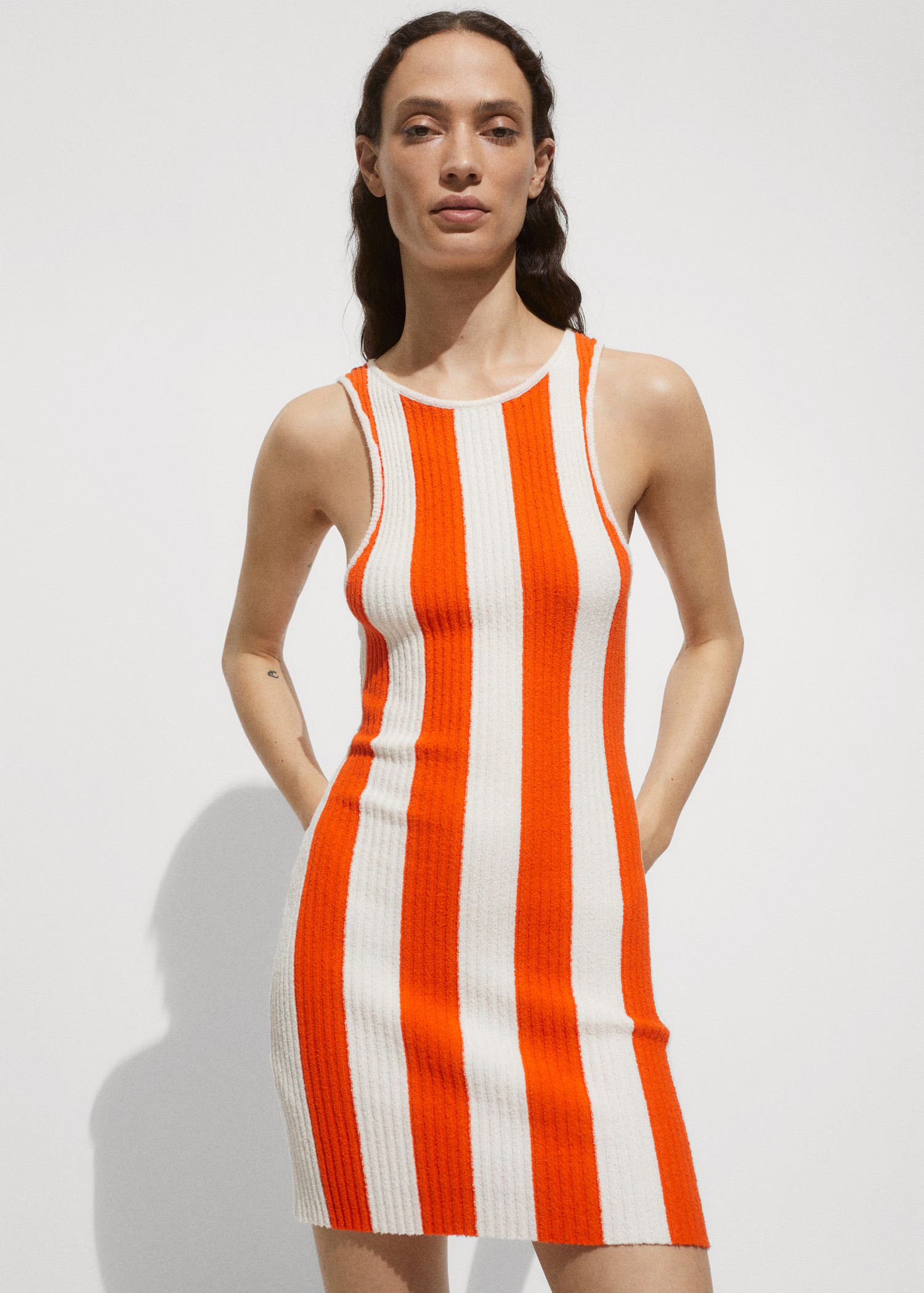 Striped ribbed knit dress - Woman | MANGO USA | MANGO (US)