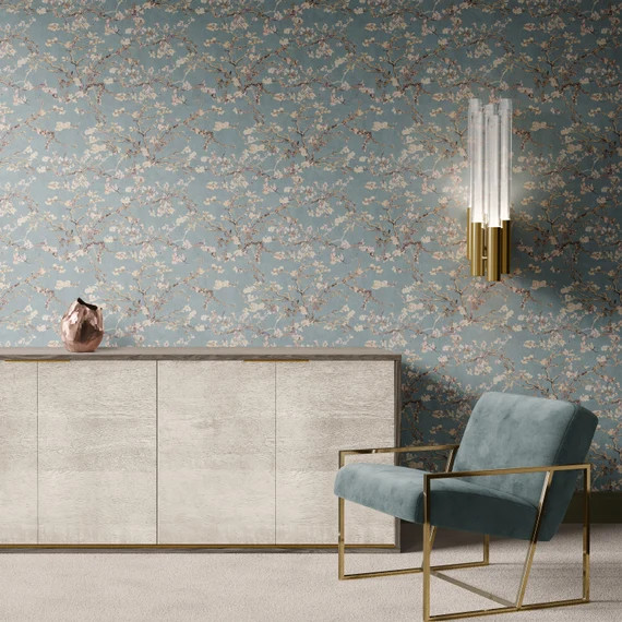 Van Gogh Almond Blossom Wallpaper Slate Sage Blush REMOVABLE | Etsy | Etsy (US)