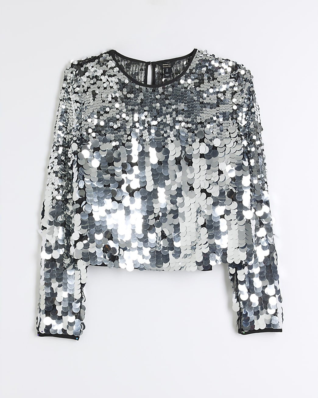 Silver Premium Sequin Long Sleeve Crop Top | River Island UK & IE