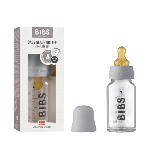 BIBS Baby Glass Bottle. Anti-Colic. Round Natural Rubber Latex Nipple. Supports Natural Breastfeeding, Complete Set - 110 ml, Cloud | Amazon (US)
