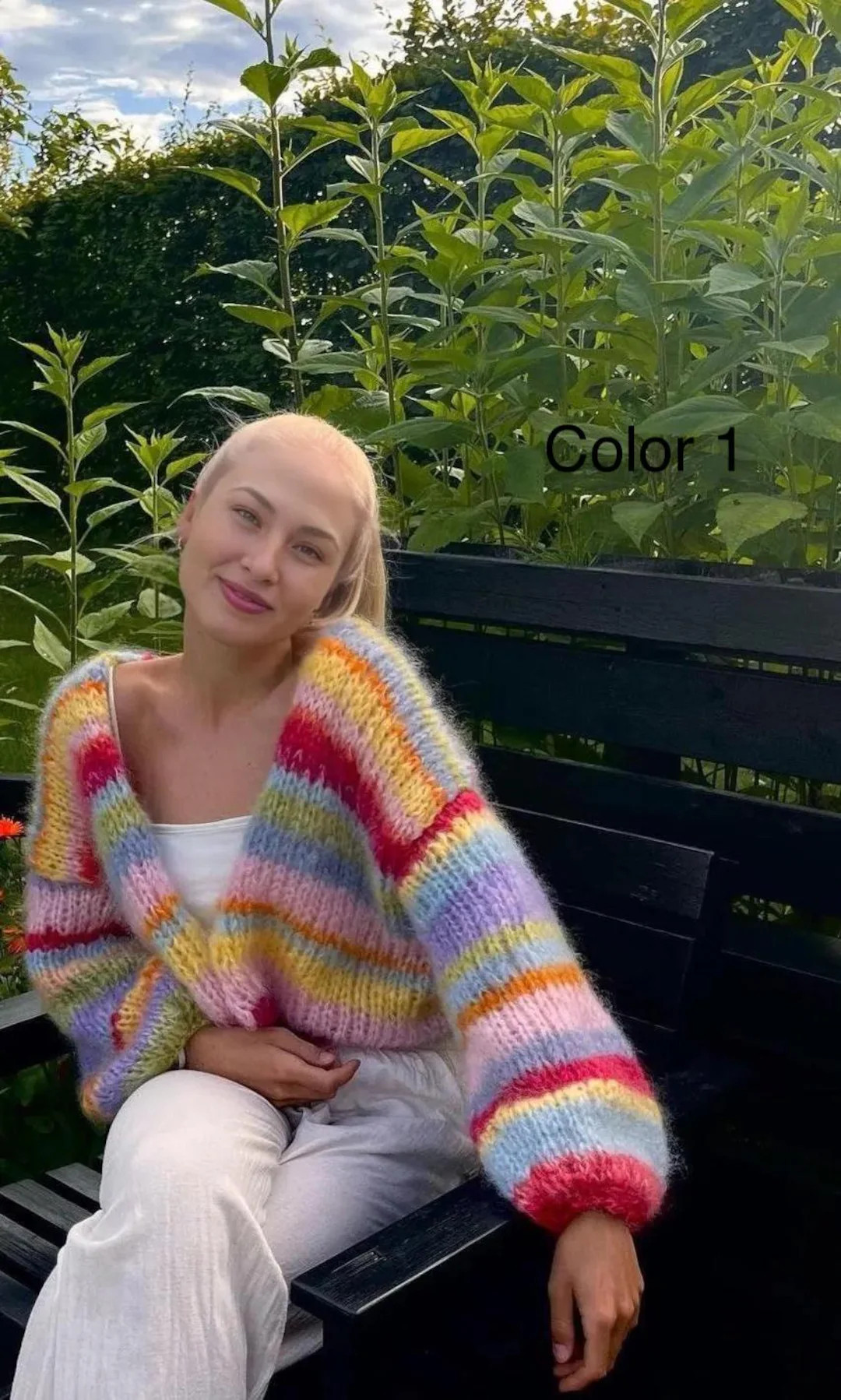 Hand-Knitted Cotton Mohair Cardigan: Colorful Striped Oversized Sweater | Etsy (US)