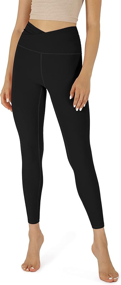 ODODOS Women's Cross Waist Yoga Leggings with Inner Pocket, Sports Gym Workout Running Pants -Ins... | Amazon (US)