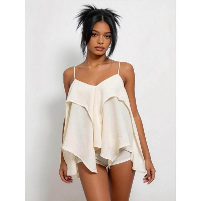 Women's Flowy Ruffle Cami Top – Spaghetti Strap Layered Loose Fit Sleeveless Blouse, Lightweight Summer Chic Tank Apricot M | Target