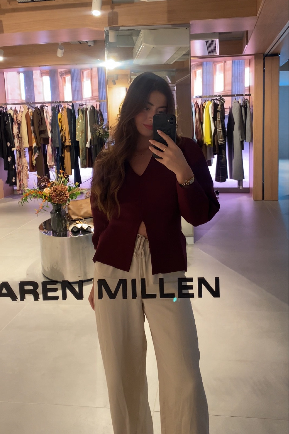 Autumn outfit burgundy silk trousers oyster cardigan 

#LTKbeauty #LTKstyletip #LTKSeasonal