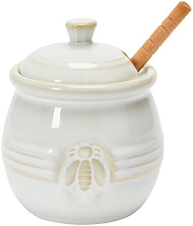 Creative Co-Op Stoneware Bee Lid and Wood Dipper, White Honey Pot | Amazon (US)