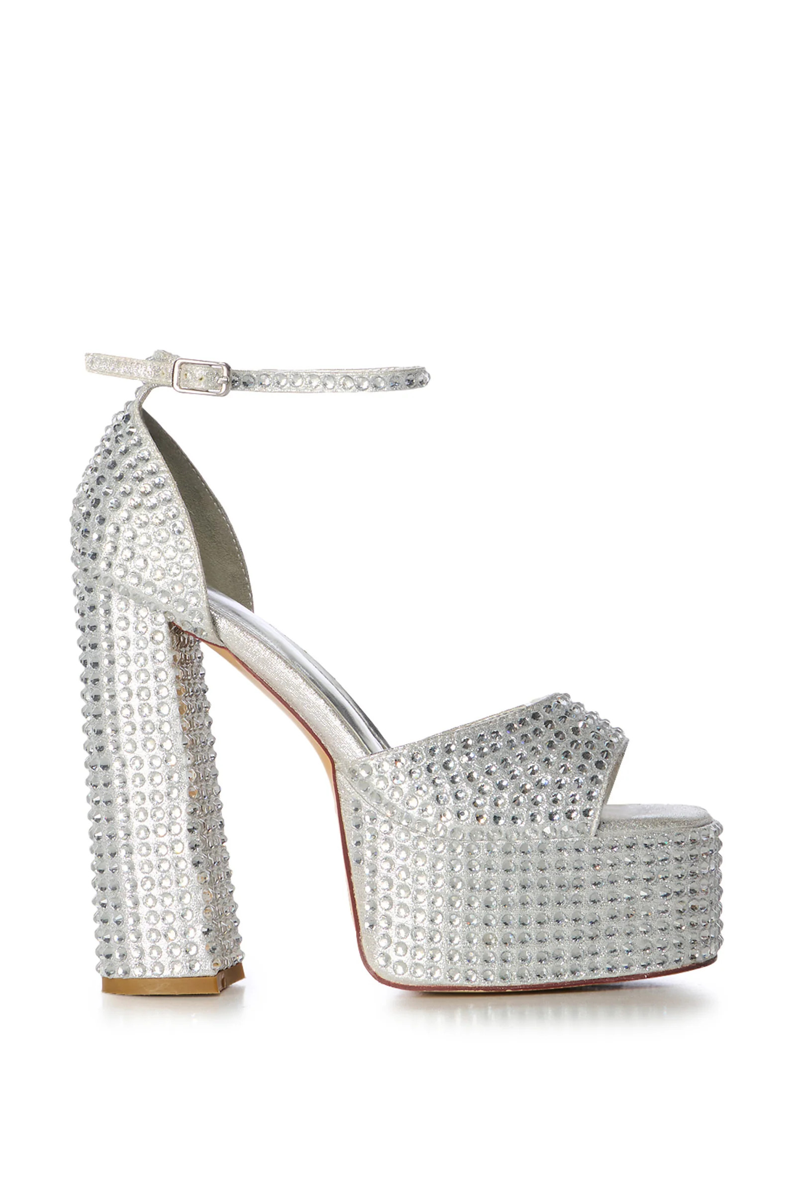 WILMORE-SILVER CRYSTAL PLATFORM HEELED SANDAL | Azalea Wang