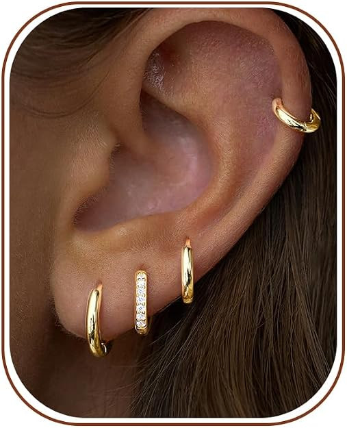 Small Gold Huggie Hoop Earrings Set for Women Men Hypoallergenic 14K Plated Stack Cartilage Earri... | Amazon (US)