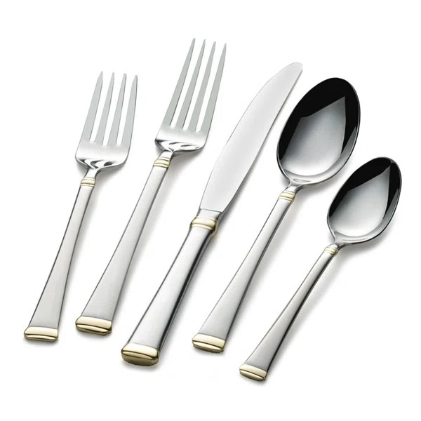 Mikasa Harmony 65-Piece Stainless Steel Flatware Set with Serveware, Service for 12, Gold-Accent | Wayfair North America