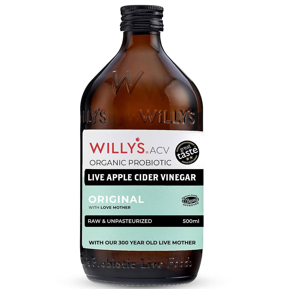 WILLY'S Apple Cider Vinegar with Live Mother - Probiotics for Detox & Gut Health - 500ML Glass Bo... | Amazon (UK)
