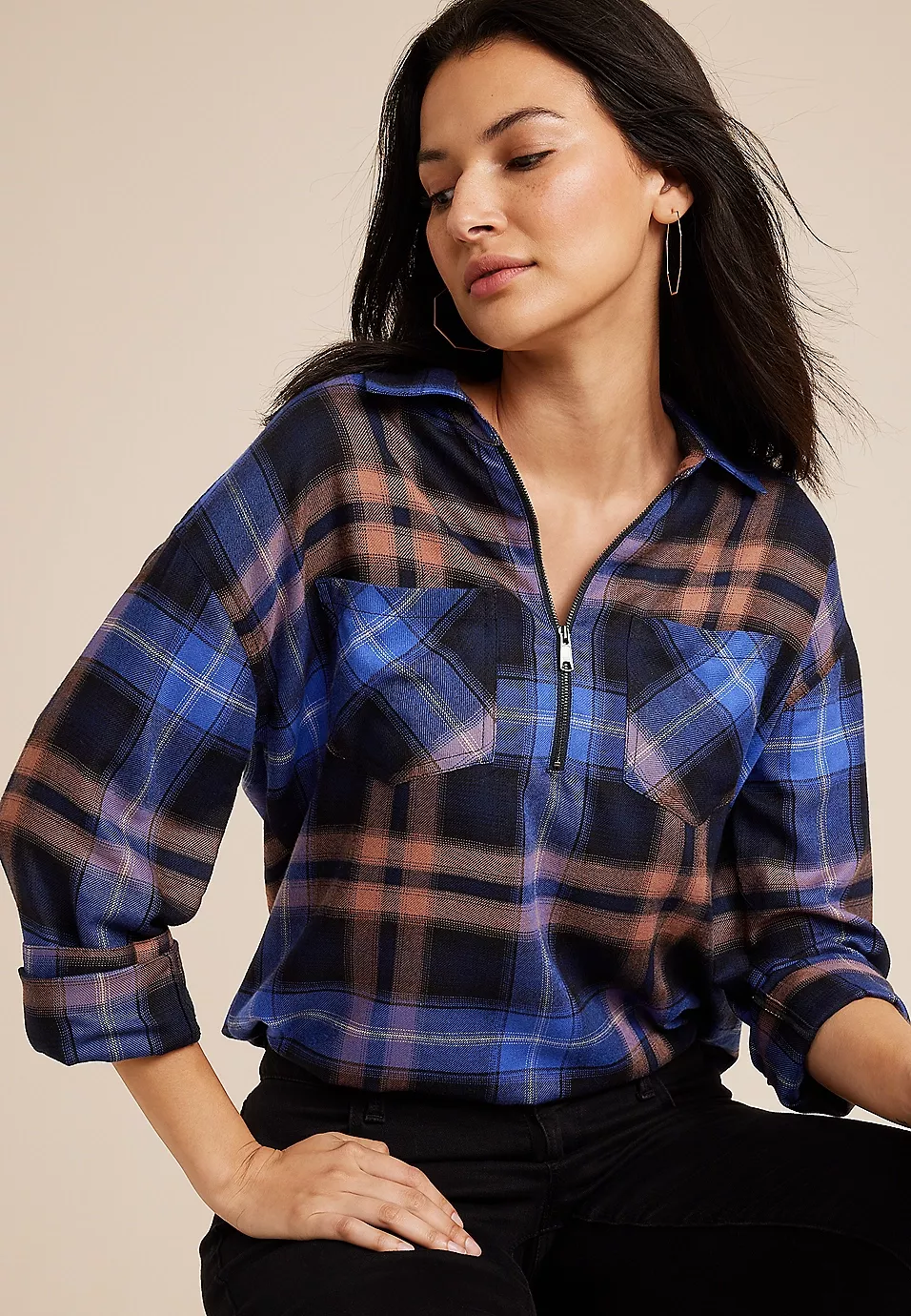 Blue Plaid Quarter Zip Shirt curated on LTK