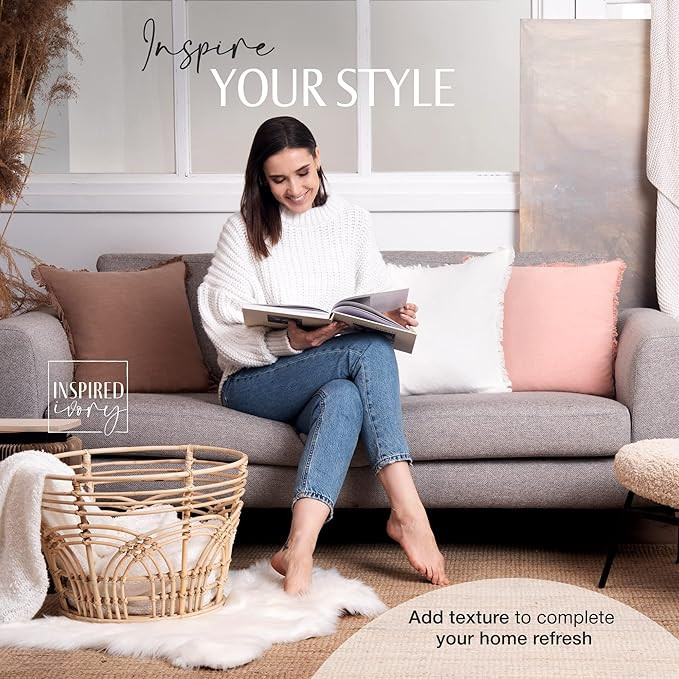 INSPIRED IVORY Linen Pillow Cover 20x20 Inch - Rustic Decorative Cinnamon Brown Throw Pillow Cove... | Amazon (US)