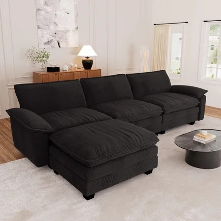 Muumblus Modular Sectional Cloud Couch with Ottoman, Oversized L-Shaped Corduroy Sofa for Living Room, Black | Walmart (US)
