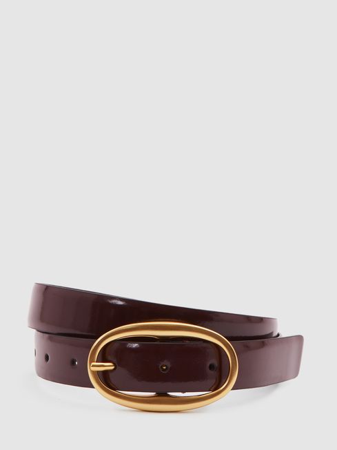 Patent Leather Oval Buckle Belt in Oxblood | Reiss UK