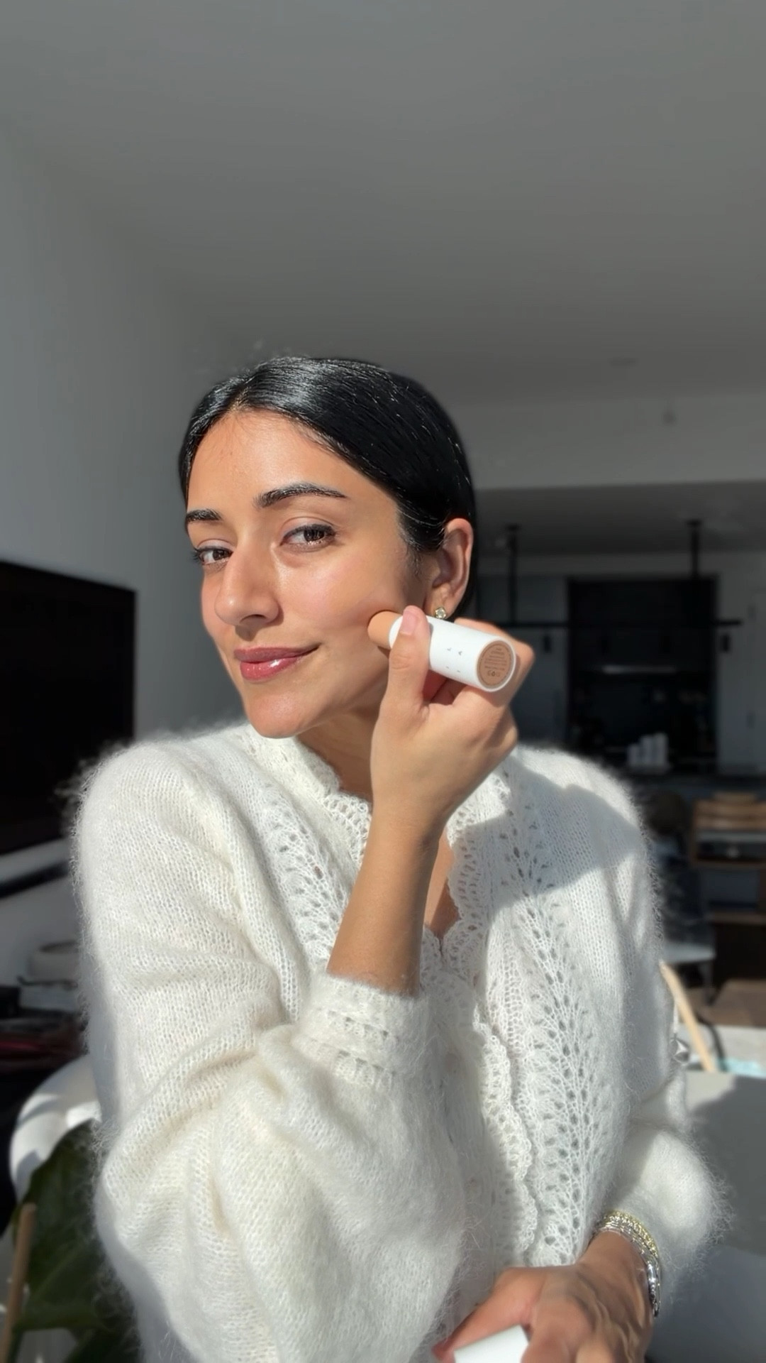 Five minute face using the Ilia Beauty Ethereal Face Palette in shade Medium and complexion stick in shade “cypress”