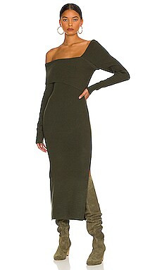 Line & Dot Sylvie Midi Sweater Dress in Olive Green from Revolve.com | Revolve Clothing (Global)