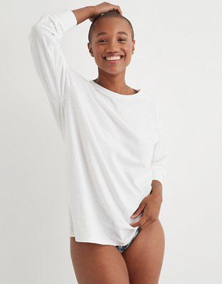 Aerie Long Sleeve Oversized Crewneck T-Shirt | American Eagle Outfitters (US & CA)