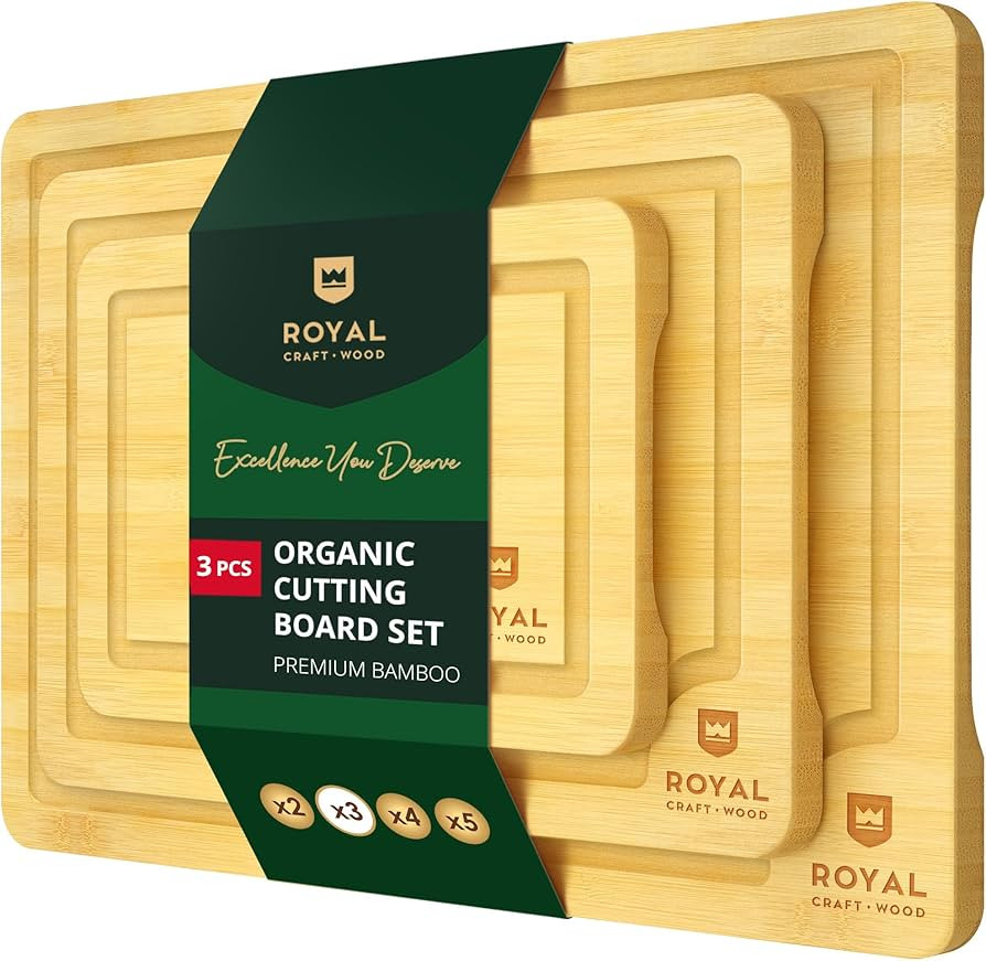ROYAL CRAFT WOOD Cutting Boards for Kitchen - Bamboo Cutting Board Set of 3, Cutting Boards with ... | Amazon (US)
