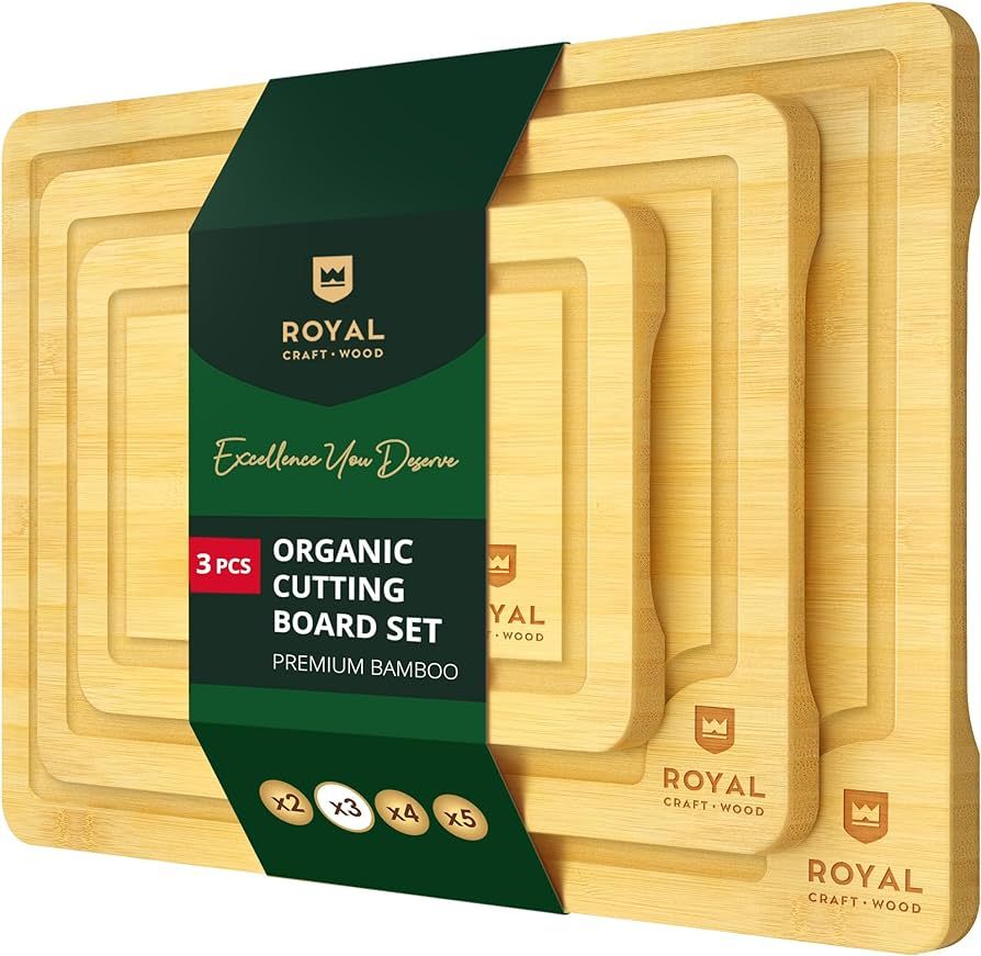 ROYAL CRAFT WOOD Cutting Boards for Kitchen - Bamboo Cutting Board Set of 3, Cutting Boards with ... | Amazon (US)