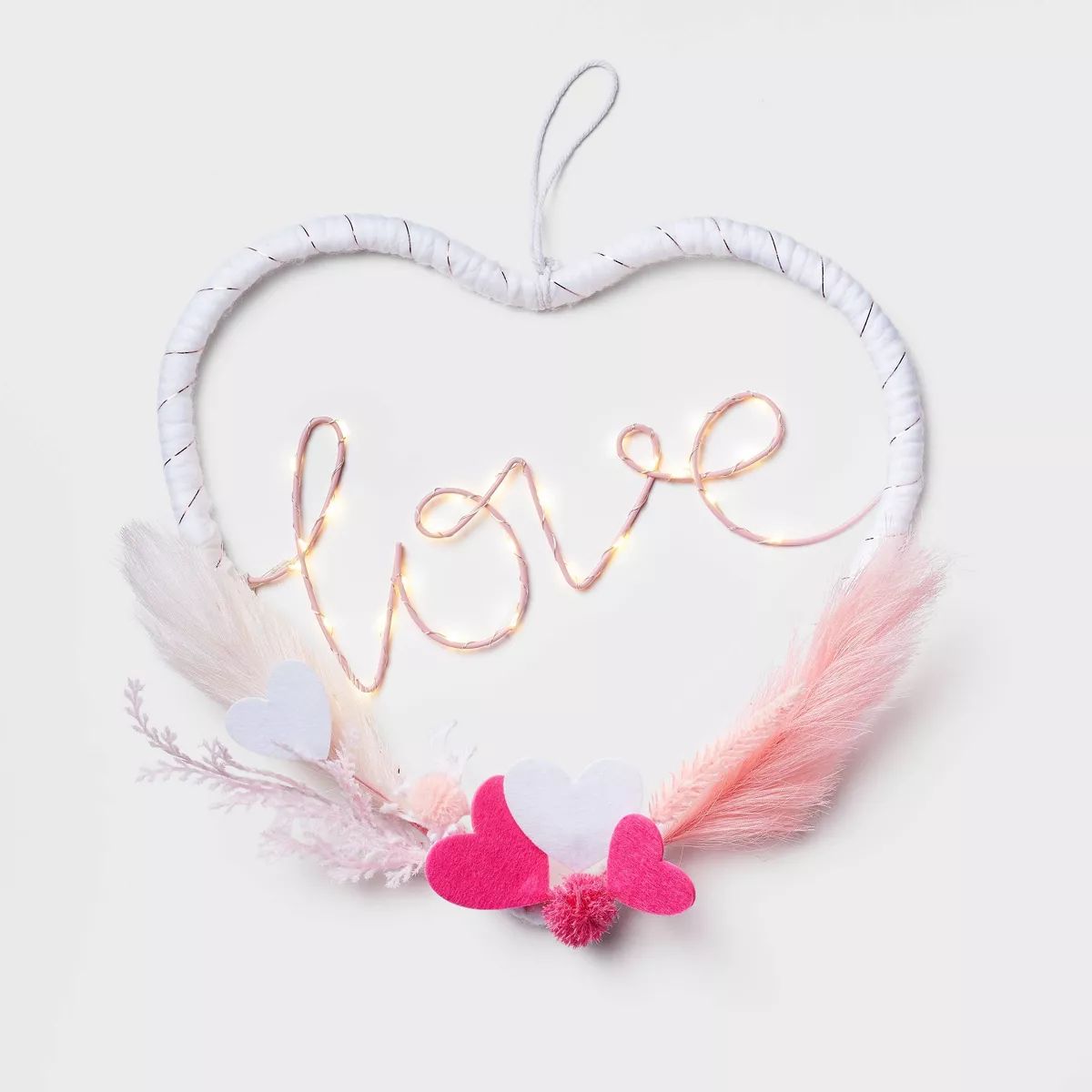 Valentine 17.5" White Lit Heart Love Wreath Wire with Yarn - Spritz™ | Target