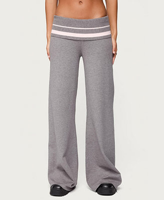 Edikted Women's Kaliya Stripey Fold Over Knit Pants - Macy's | Macy's