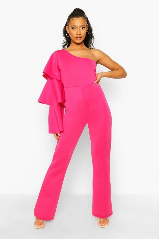 One Shoulder Scuba Flare Leg Jumpsuit | Boohoo.com (US & CA)