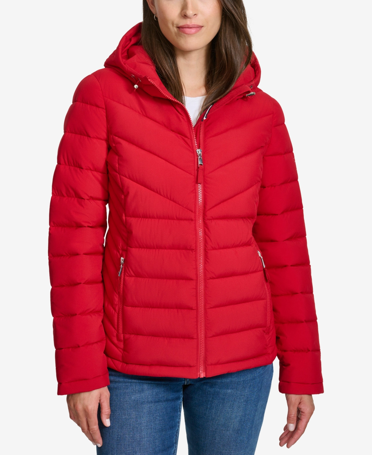 Tommy Hilfiger Women's Long Sleeves Hooded Puffer Jacket - Crimson | Macy's