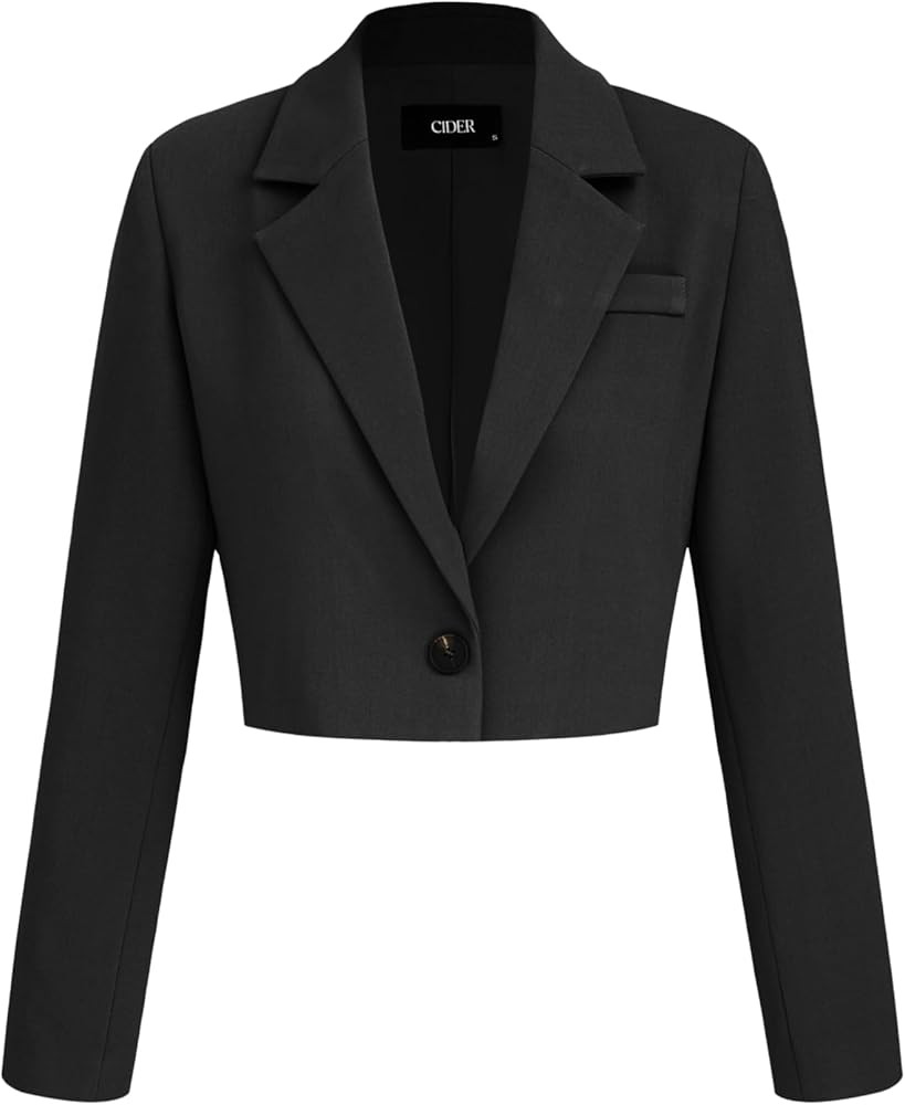 CIDER Womens Blazer Cropped Business Casual Open Front Long Sleeve Suit Work Office Blazer Jacket | Amazon (US)