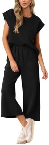 AGSEEM Two Piece Sets for Women Summer Short Sleeve Lounge Sets Cropped Wide Pants Outfits Lounge... | Amazon (US)