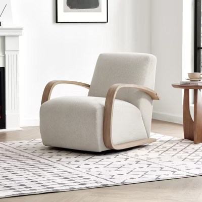 Spruce & Spring Modern Swivel Accent Chair with U-Shaped Wood Armrest, Linen Upholstery, Grey Wood, Single | Target