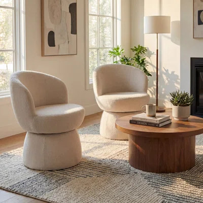 Upholstered Boucle Accent Chair Swivel Armless Barrel Chiar | Wayfair North America