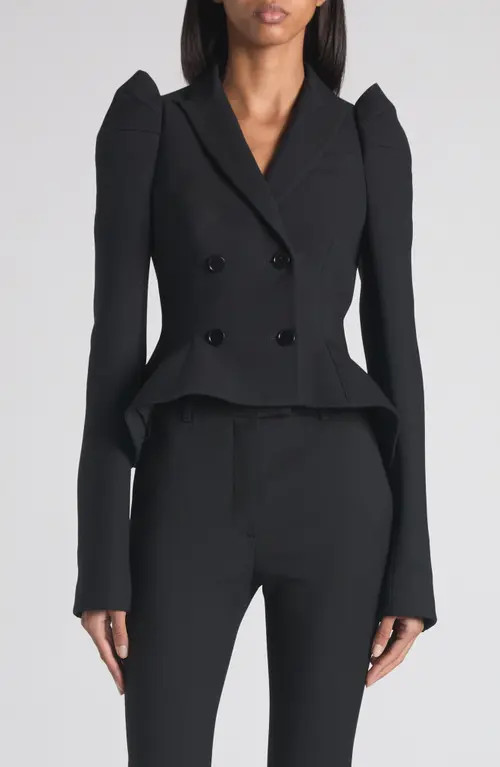 McQueen Pleated Puff Shoulder Stretch Wool Crop Jacket in Black at Nordstrom, Size 4 Us | Nordstrom