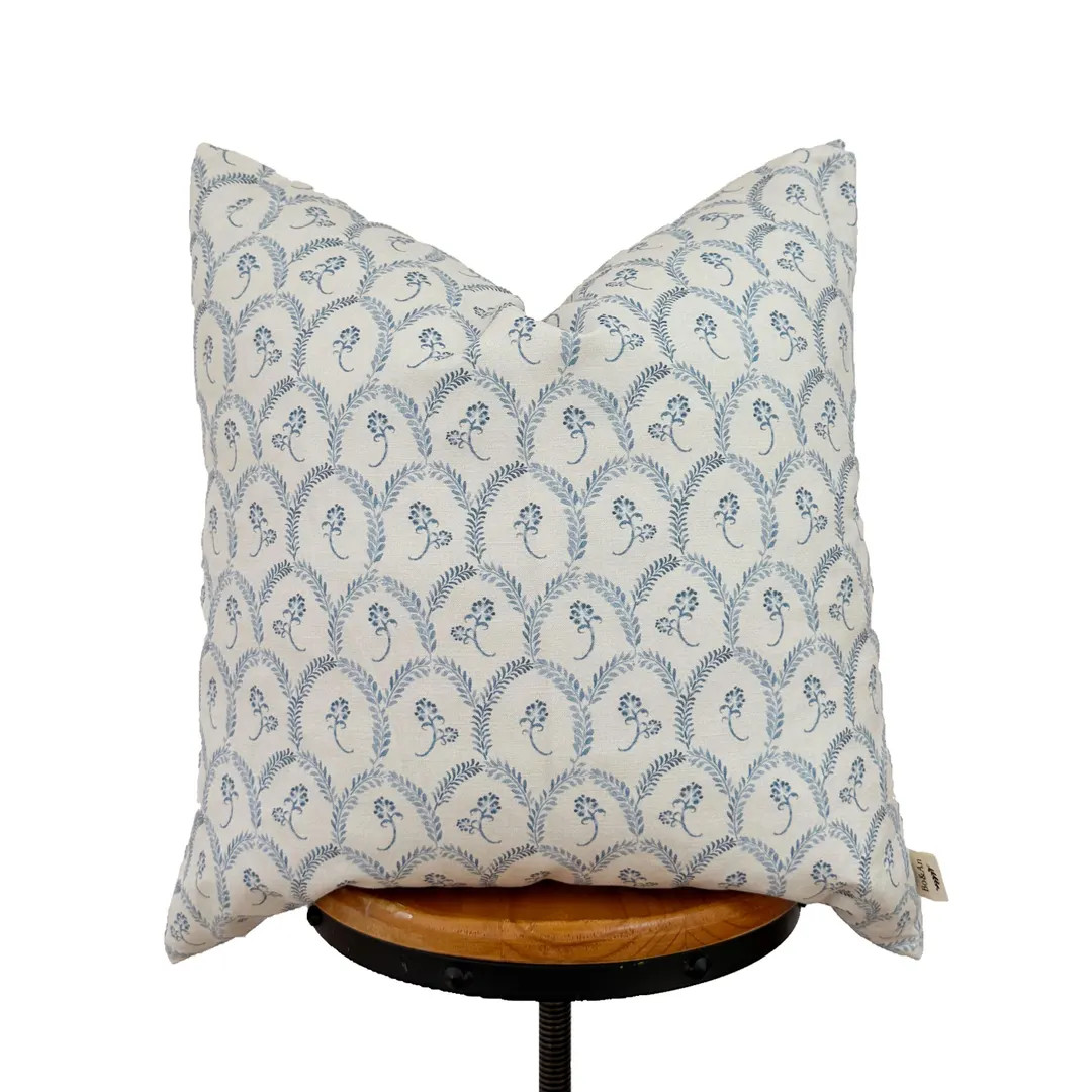 Blue Floral Designer Pillow Cover: Cotton Linen Blend - Etsy | Etsy (US)