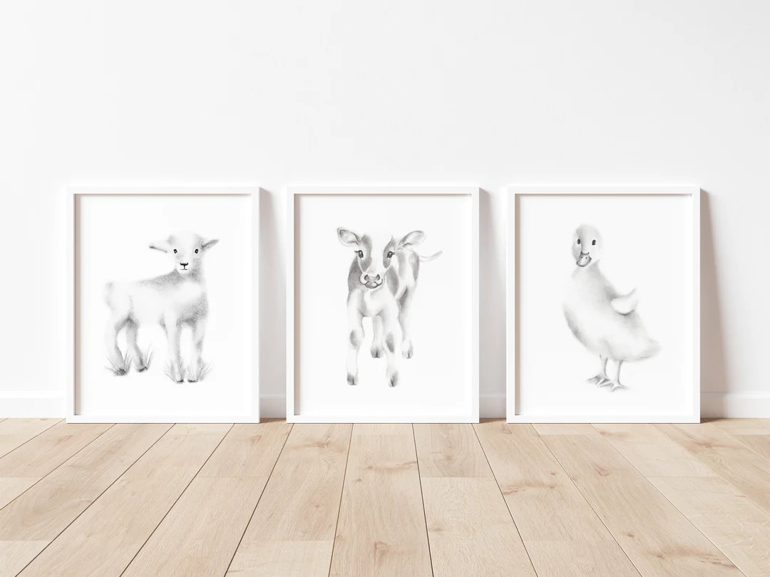 Farm Animal Prints, Baby Wall Decor, Farmhouse Baby Prints, Gender Neutral Baby, Cow Nursery, Duc... | Etsy (US)