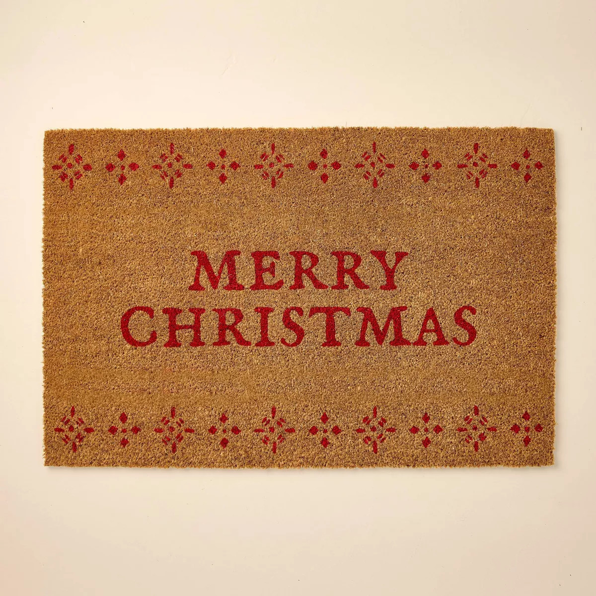Merry Christmas Fair Isle Coir Doormat Tan/Red - Hearth & Hand™ with Magnolia | Target
