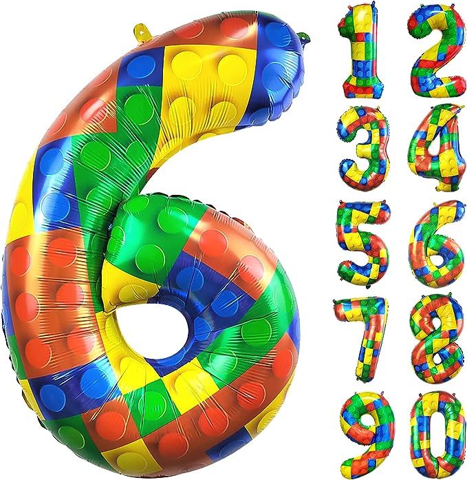 32 Inch Building Block Number 6 Balloons 6 year old Large Big Helium Foil Mylar Balloon for Girls... | Amazon (US)