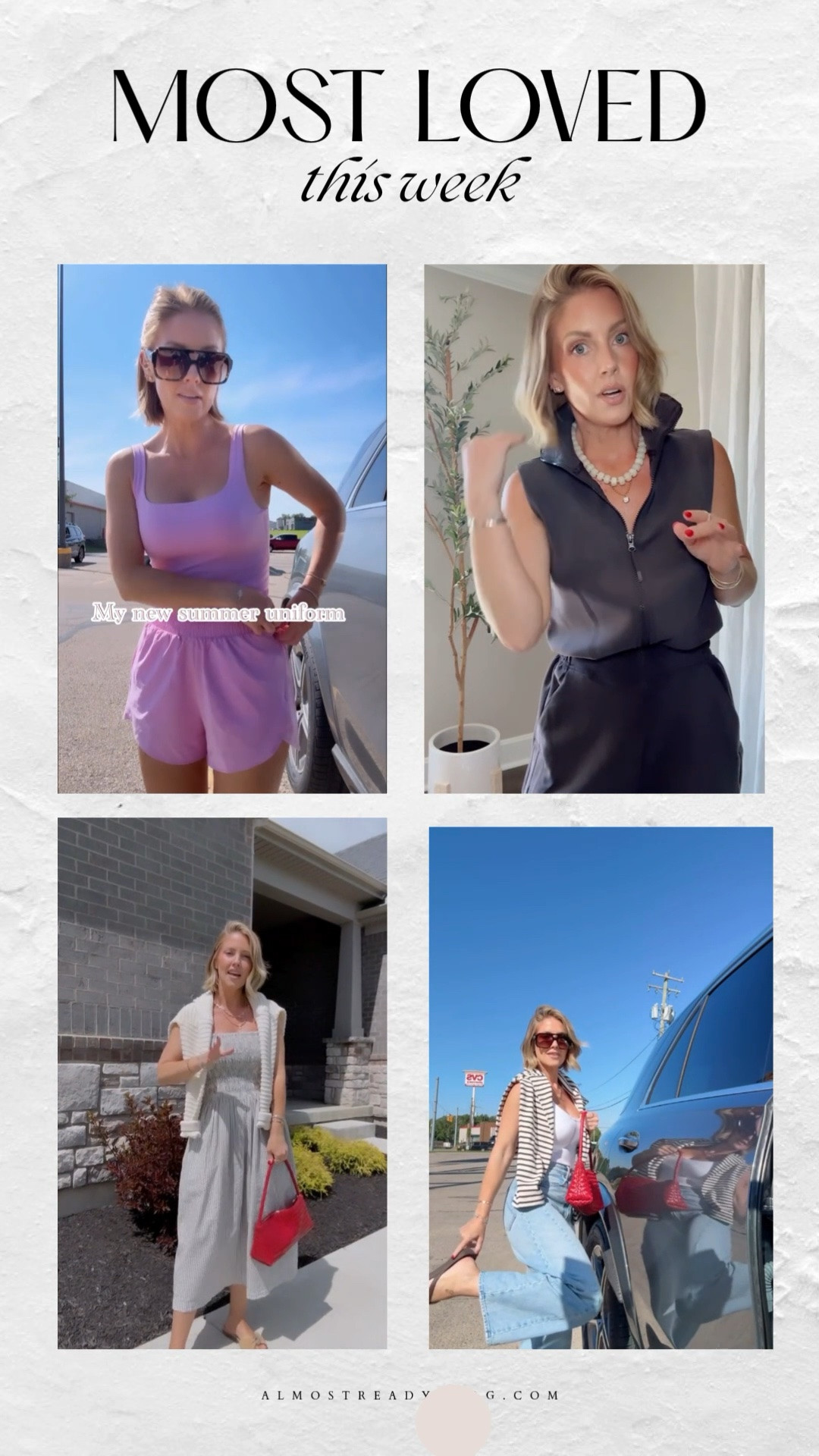 Most loved this week. Target activewear 30% off.

black romper outfit, casual summer outfit, striped vest outfit, summer denim look, lavender activewear set, summer sundress outfit, everyday chic style, weekend outfit, vacation style, summer fashion finds

#LTKOver40 #LTKPetite #LTKSaleAlert