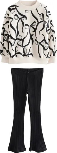 NEXT Kids' Bow Print Sweatshirt & Flare Leggings Set | Nordstrom | Nordstrom