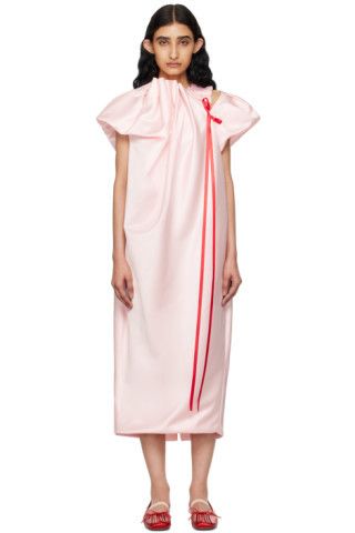 Pink Pleated Midi Dress | SSENSE