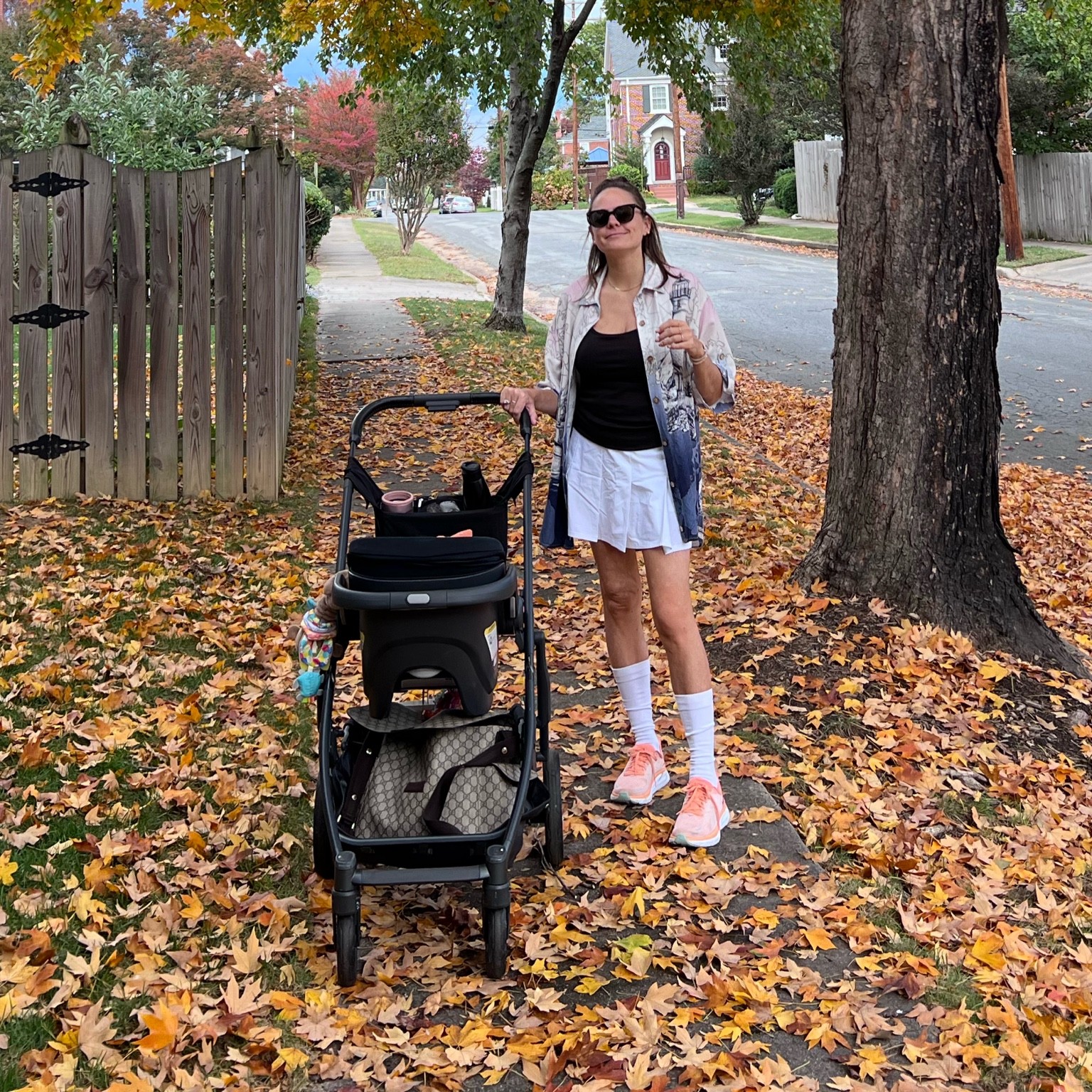 Causal mom walk outfit, fall outfit, fall fashion, fall walking outfit, white tennis skirt, mom style, mom outfit, Rebecca piersol style. 

#LTKunder50 #LTKSeasonal #LTKstyletip